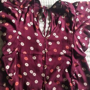 NWOT O'Neill Purple Floral Flutter Short Sleeve Top Blouse XS